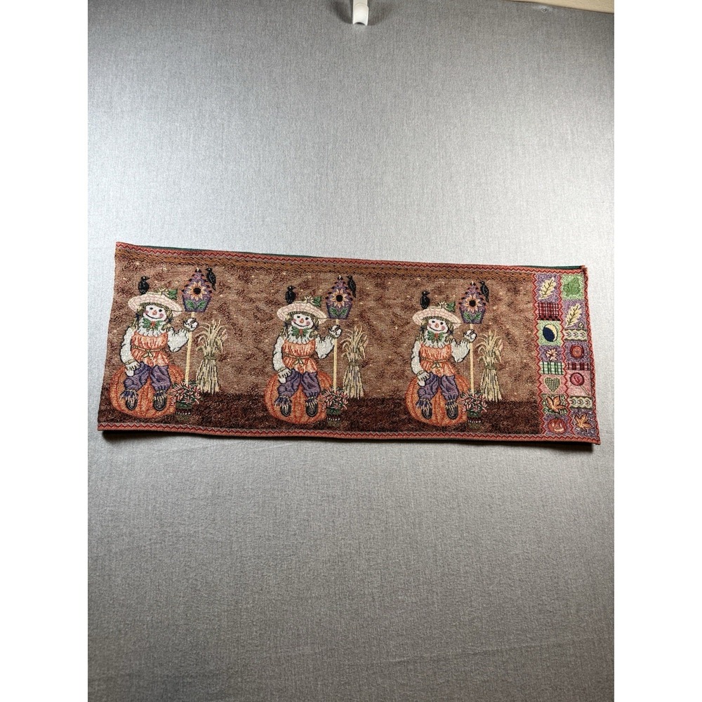 Vintage 80s Fall Table‎ Runner Scarecrow & Pumkins 67" Long 11.5" Wide